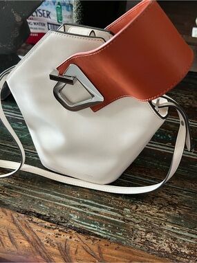 Elegant White Shoulder Bag with Tan Accent
